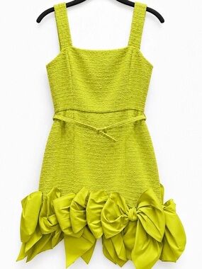Oscar de la Renta Yellow Floral Ruffle Mini Dress Size 8